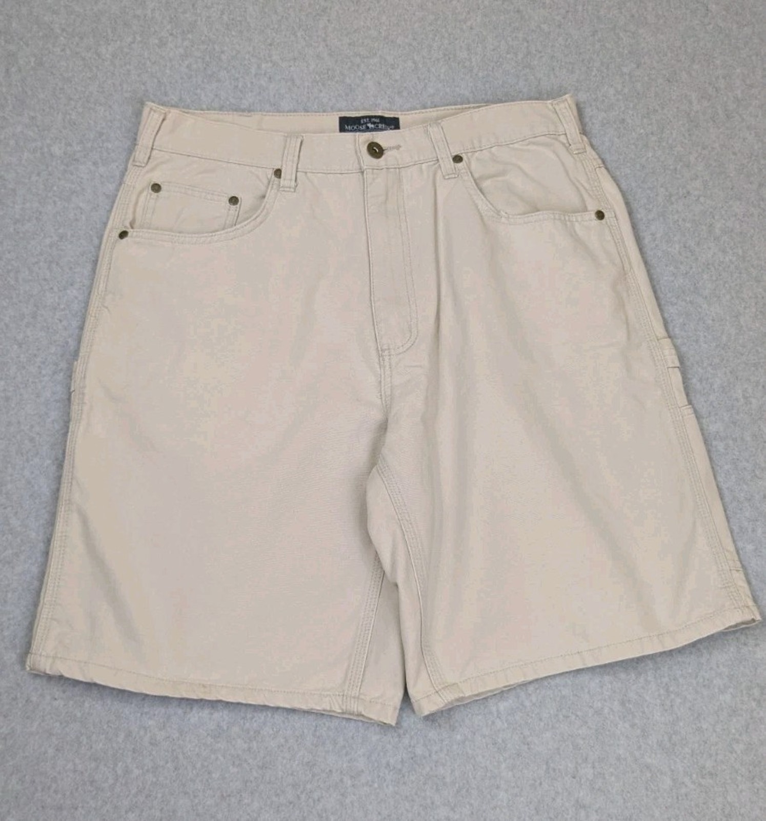 Moose Creek Men Cargo Shorts 34 Flat Front Cream Hiking 100% Cotton Outdoor